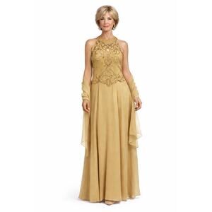 1990s Miss New York Gold Beaded Formal Gown Set Cutout Maxi L-XL